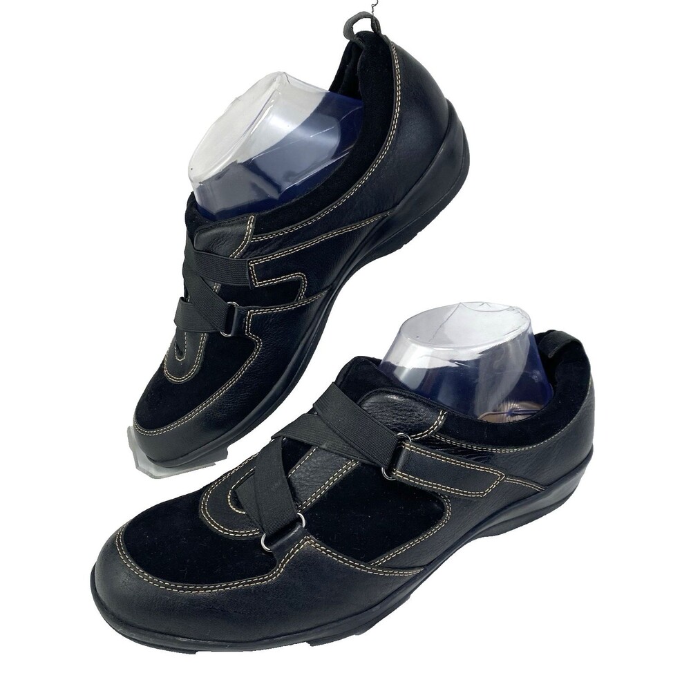 Softspots Women Size 10W Shoes Black Leather/Suede Comfort Slip-On Hook & Loop